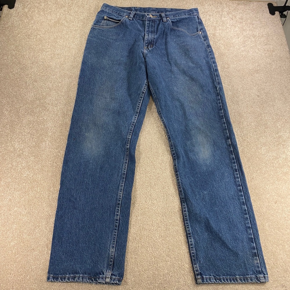 Wrangler Relaxed Fit Jeans Mens 34x34 Blue Medium Wash Straight Leg‎